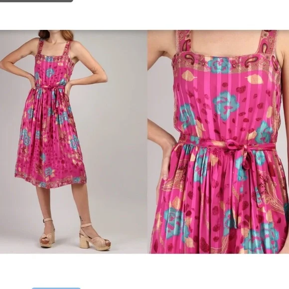 Anne Crimmins | Umi Collection - 100% Silk Vintage 70s 80s Dress | Size: 12 - Picture 8 of 9